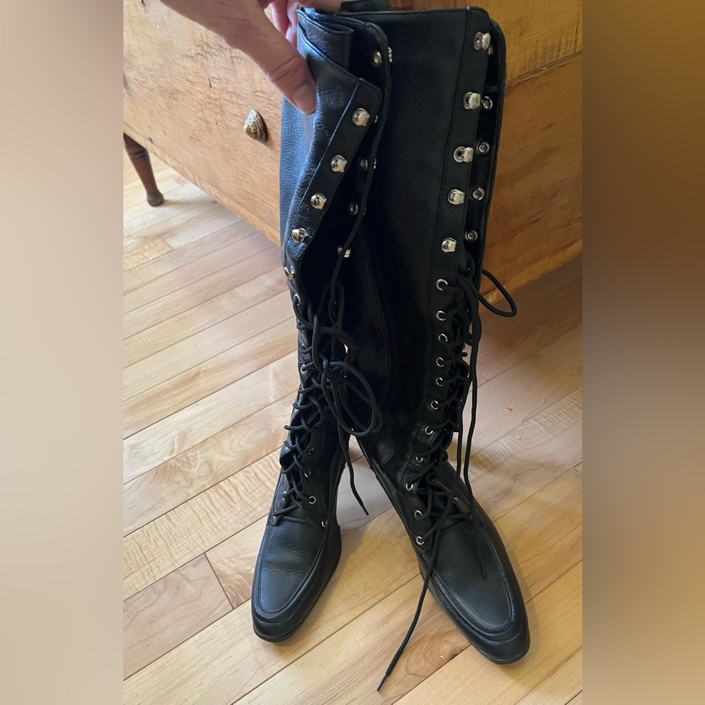 Unbranded Lace Up Tall Boots with Heels. Black. 8W